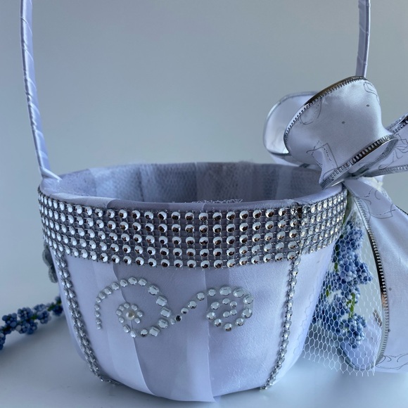 Handmade Pewter Blue Flower Girl Basket - Picture 8 of 16